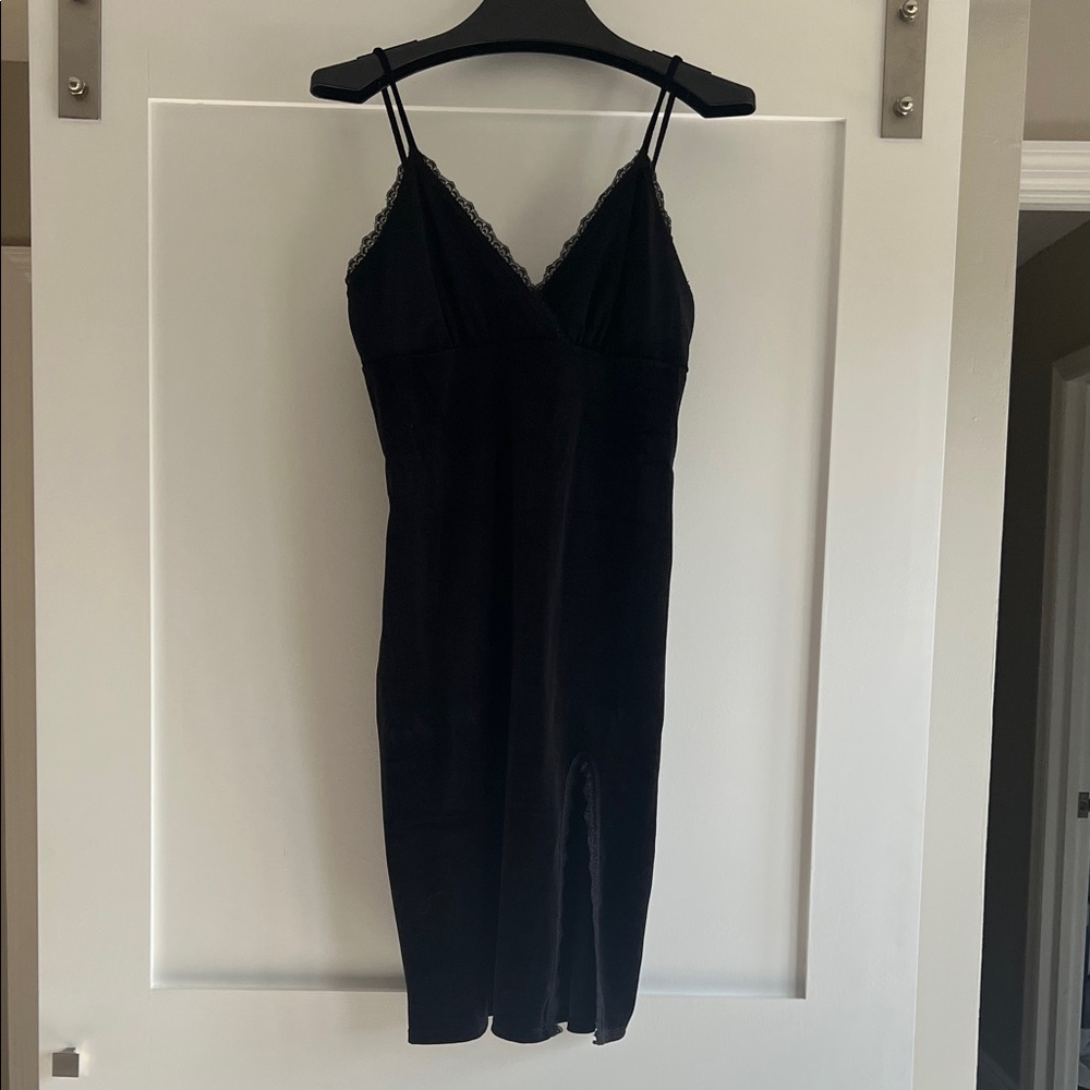 Elegant Black Lace Trim Slip Dress
